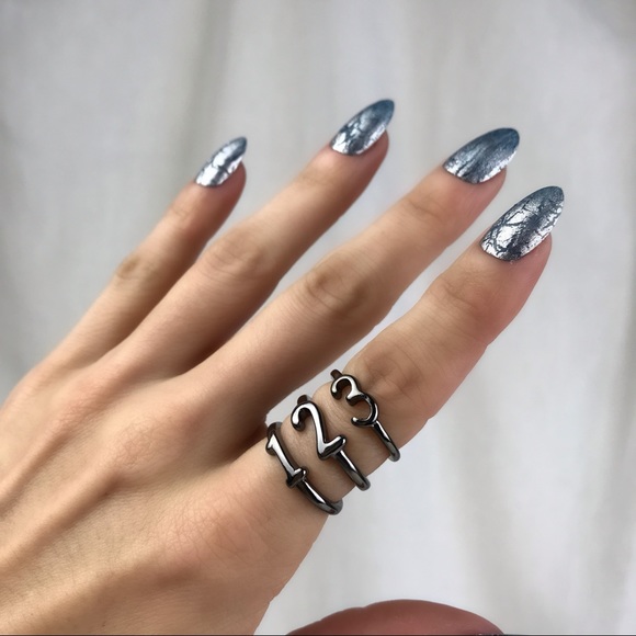 Forever 21 Jewelry - 🚫SOLD🚫 NWOT 1 2 3 Dark Silver Number Stacking Rings Minimalist Size 6 Gunmetal